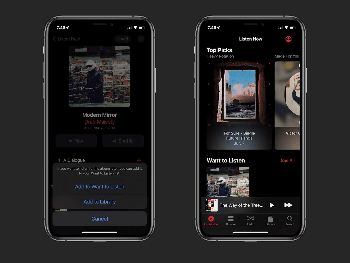 album detail page dark mode